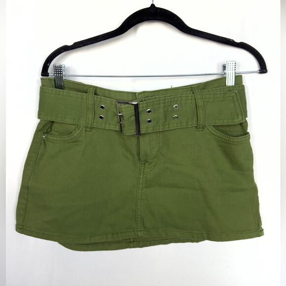 Bershka Micro 90s Buckle Detail Low Rise Ultra Mini Skirt In Khaki Green Size 6 - Picture 5 of 13
